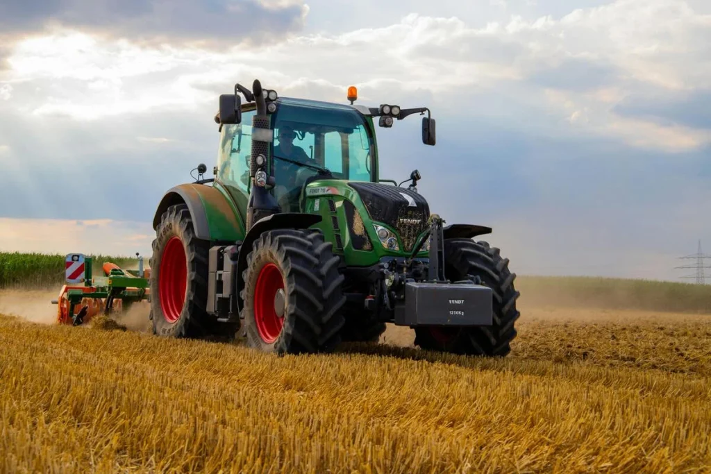 Tractor working in a field during an agriculture research and development project