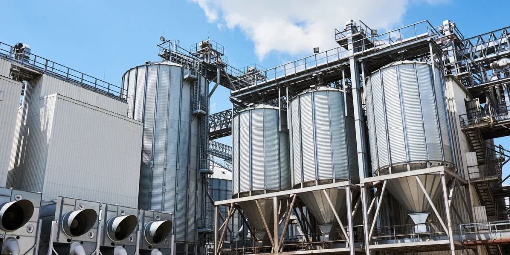 Agricultural grain silos illustrating specialist plant and machinery