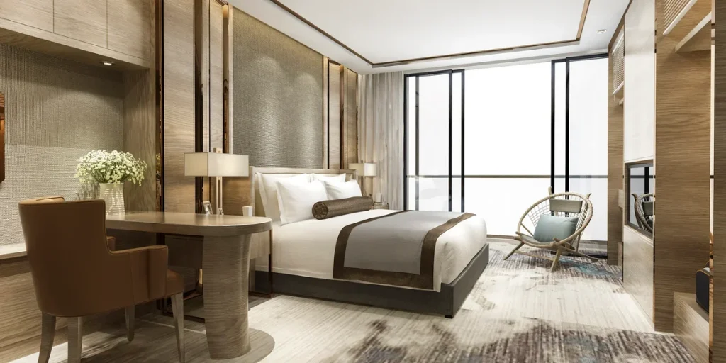 Hotel room illustrating commercial property refurbishment
